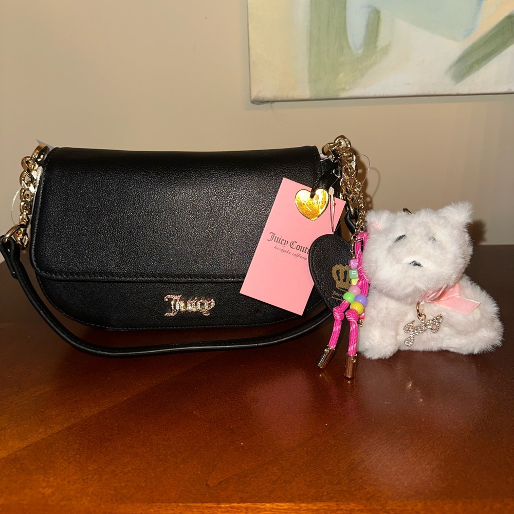 Juicy Couture Black Shoulder Bag with Pink Logo Lining
